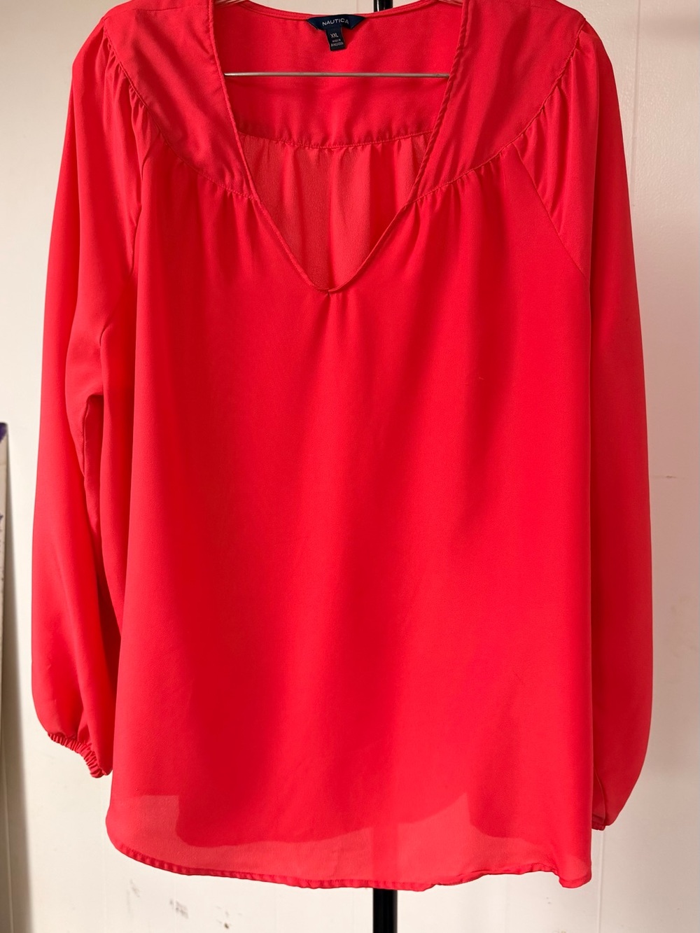 Nautica Bright Red V-Neck Long Sleeve Blouse